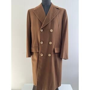 Holland & Sherry 100% Cashmere Double Breasted Overcoat Brown Size 40 JJ